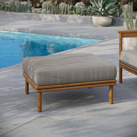 Osawatomie Outdoor Teak Wood Ottoman by Evans & Londeen. Made from teak wood in a unique style.