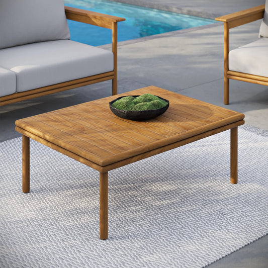 Osawatomie Outdoor Teak Wood Coffee Table by Evans & Londeen in natural. Made from teak wood in a unique style.