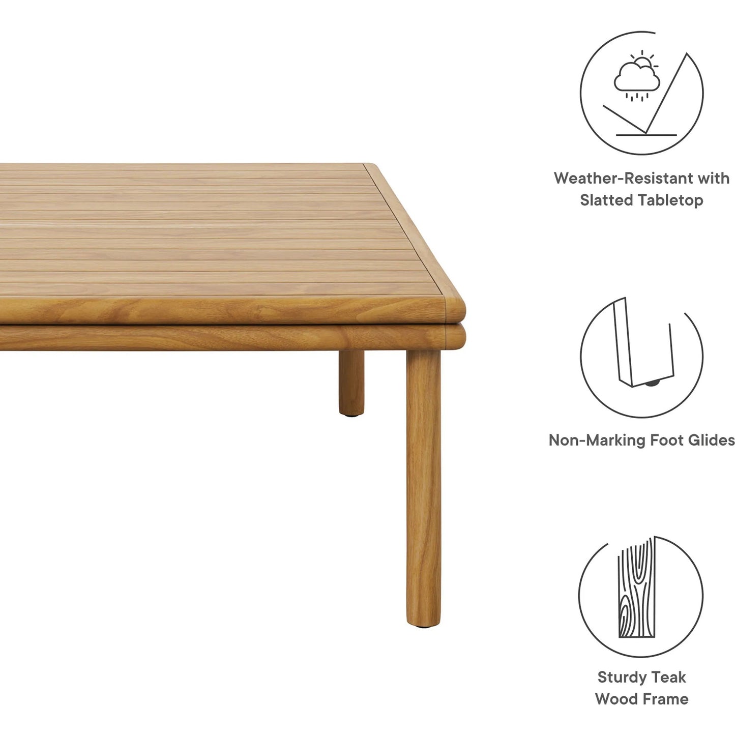 003 SI-2358115 | Closeup | Juab Teak Wood Coffee Table by Evans & Londeen in natural. Made from teak wood in a transitional style.