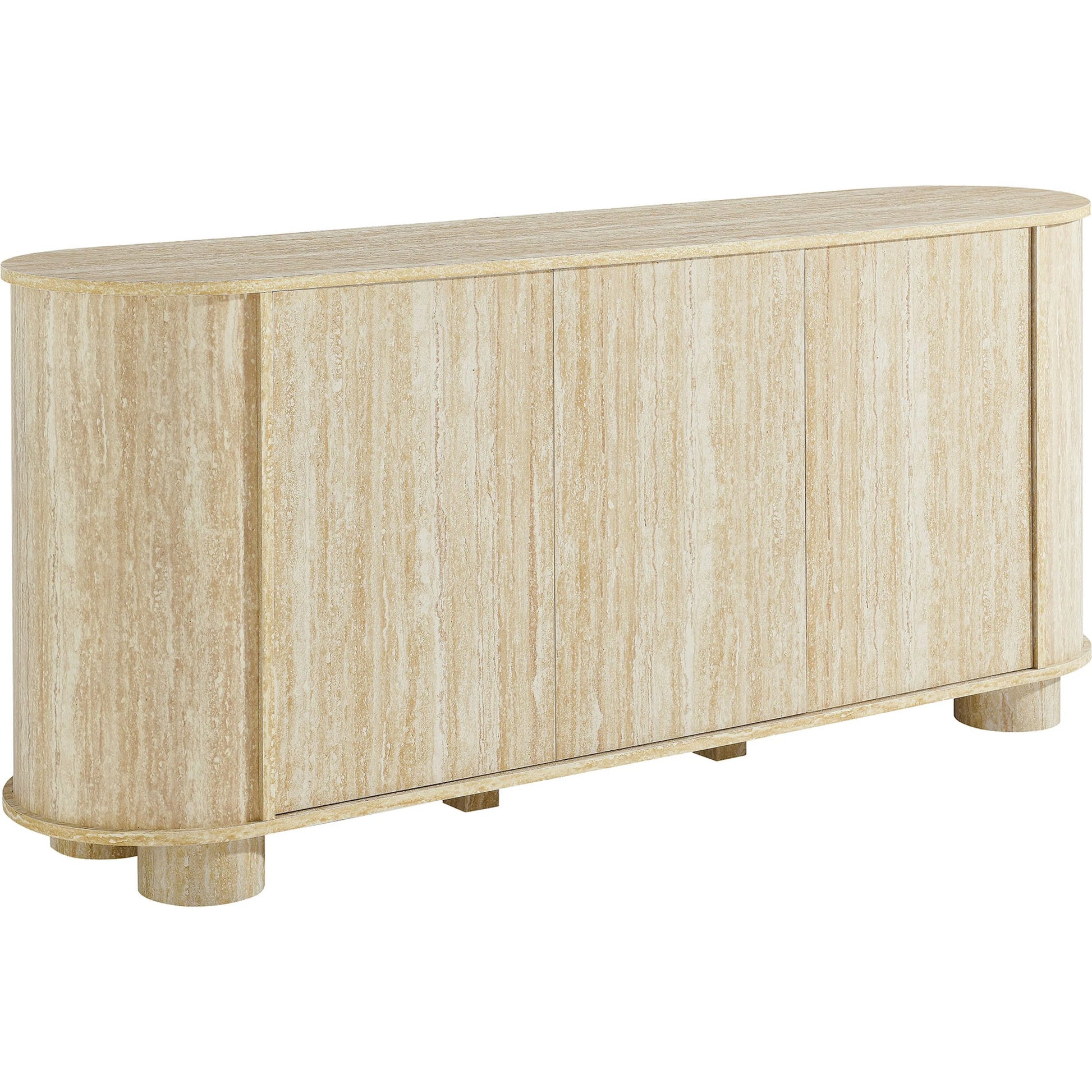 Chase 63” Oval Faux Travertine Sideboard by Evans & Londeen in travertine. Made from faux travertine in a unique style.