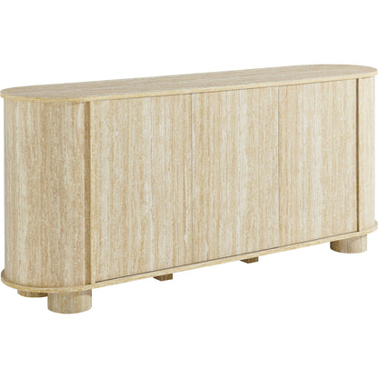 Chase 63” Oval Faux Travertine Sideboard by Evans & Londeen in travertine. Made from faux travertine in a unique style.