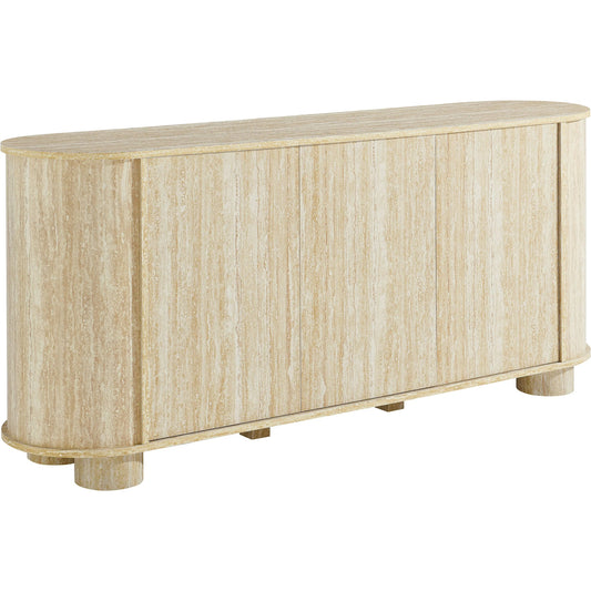 Chase 63” Oval Faux Travertine Sideboard by Evans & Londeen in travertine. Made from faux travertine in a unique style.