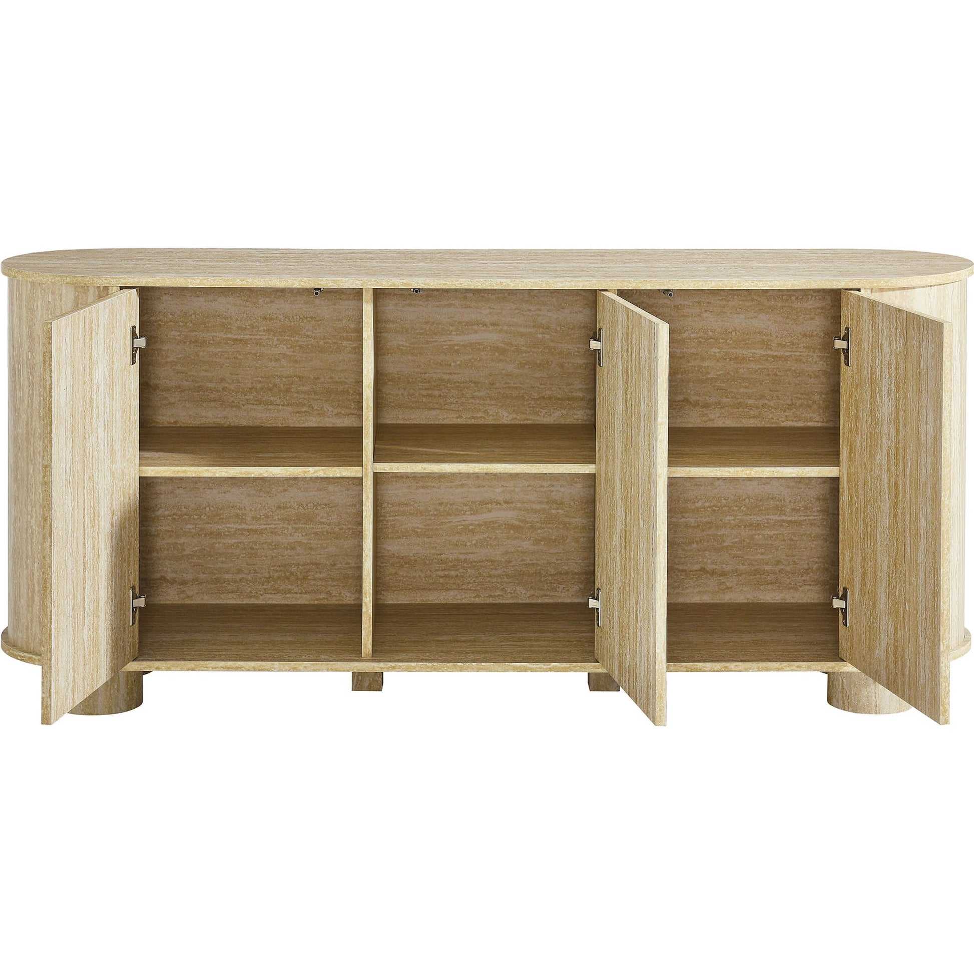 Chase 63” Oval Faux Travertine Sideboard by Evans & Londeen in travertine. Made from faux travertine in a unique style.
