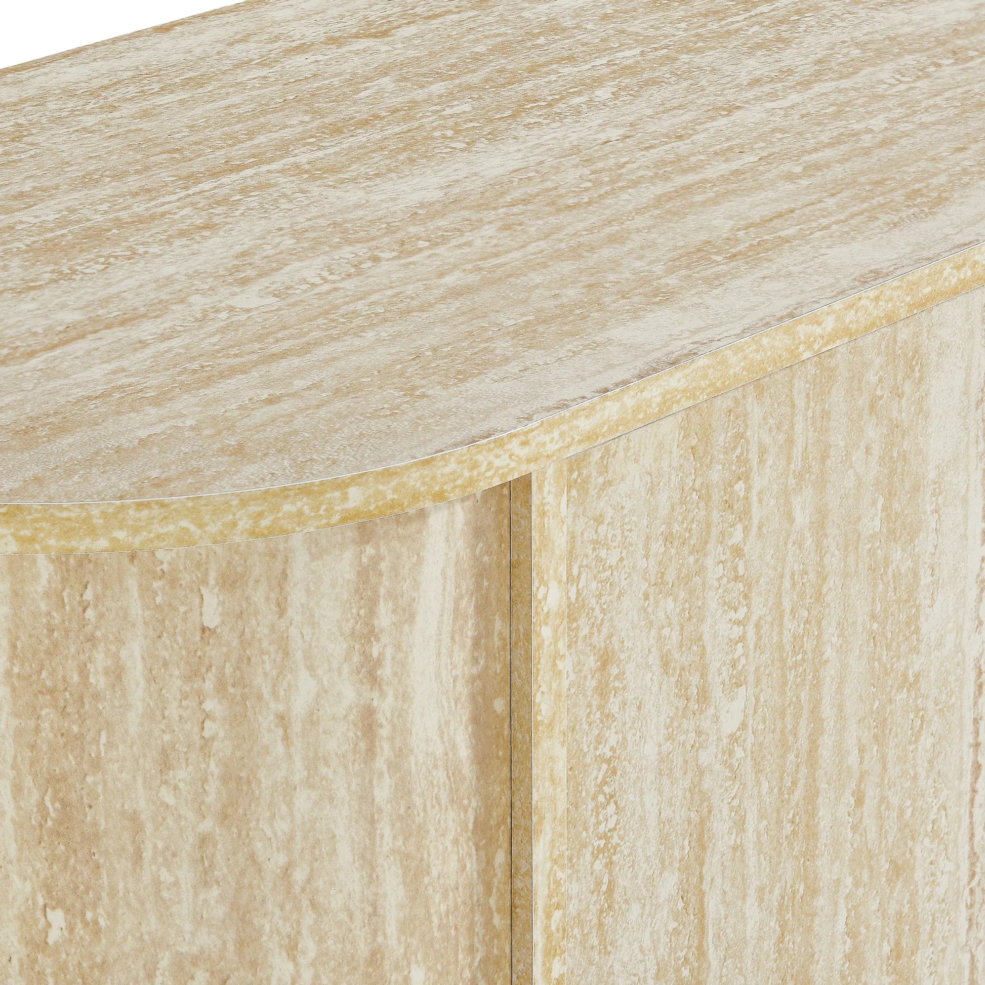 Chase 63” Oval Faux Travertine Sideboard by Evans & Londeen in travertine. Made from faux travertine in a unique style.