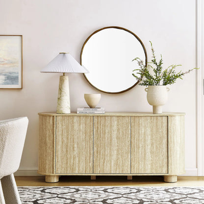 Chase 63” Oval Faux Travertine Sideboard by Evans & Londeen in travertine. Made from faux travertine in a unique style.