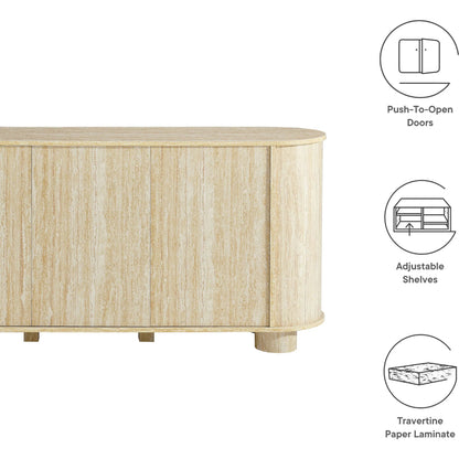 Chase 63” Oval Faux Travertine Sideboard by Evans & Londeen in travertine. Made from faux travertine in a unique style.