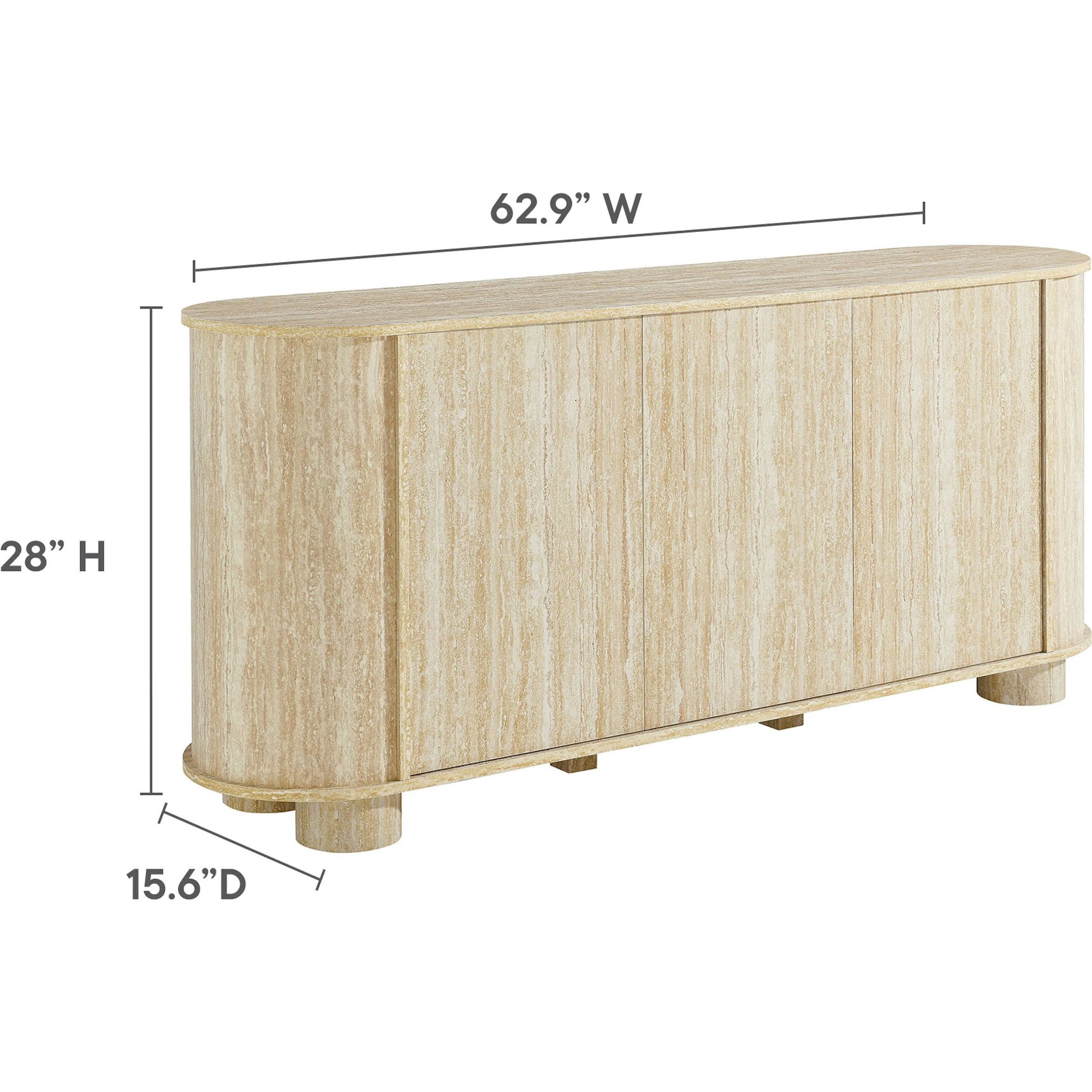 Chase 63” Oval Faux Travertine Sideboard by Evans & Londeen in travertine. Made from faux travertine in a unique style.