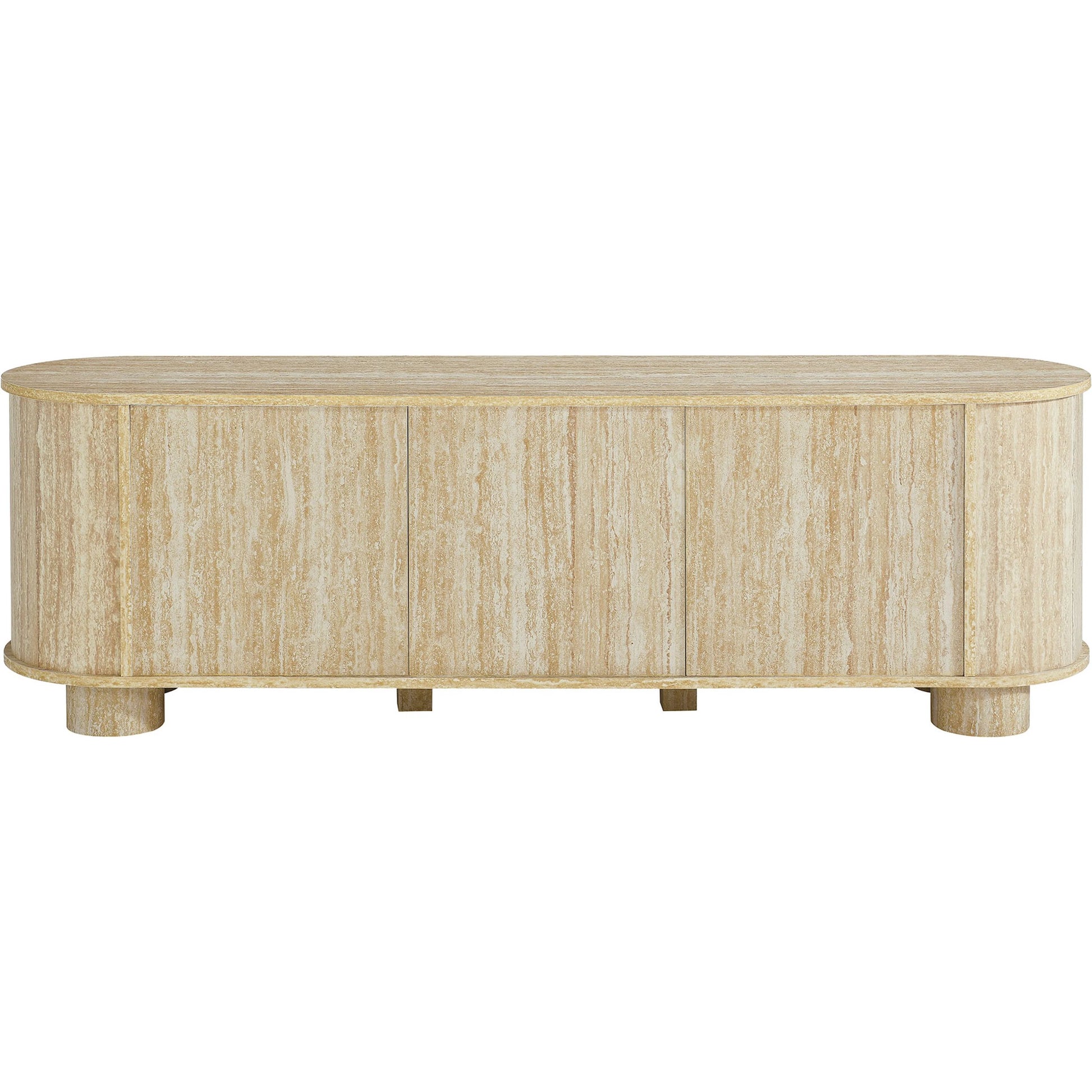 Dona 63” Oval Faux Travertine TV Stand by Evans & Londeen in travertine. Made from faux travertine in a transitional style.