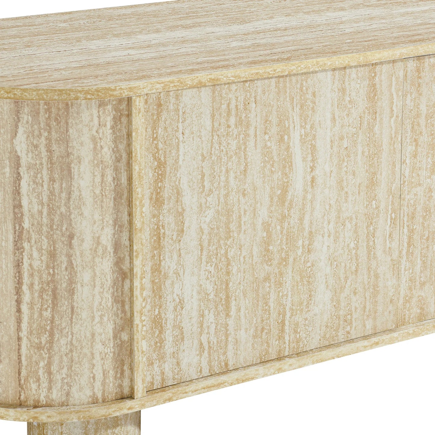 007 SI-2358125 | Closeup | Dona 63” Oval Faux Travertine TV Stand by Evans & Londeen in travertine. Made from faux travertine in a transitional style.