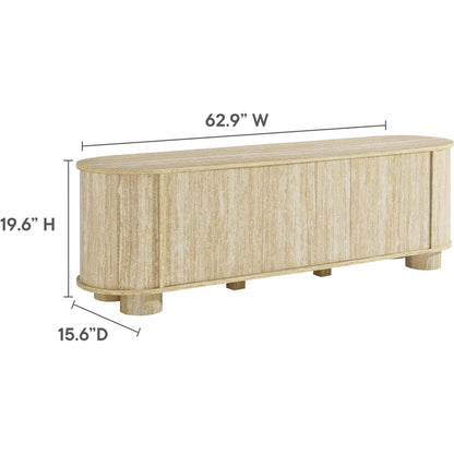 Dona 63” Oval Faux Travertine TV Stand by Evans & Londeen in travertine. Made from faux travertine in a transitional style.