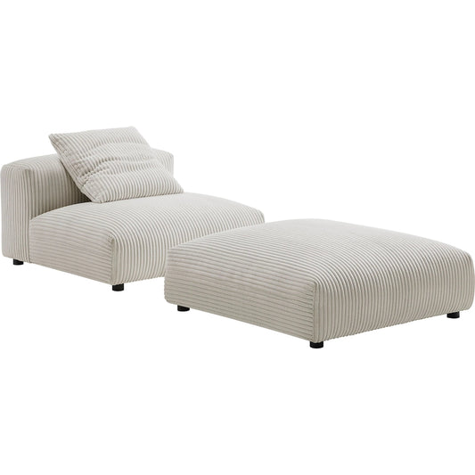 Alcorn Modular Corduroy Armless Chair and Ottoman Set by Evans & Londeen. Made from corduroy upholstered in a unique style.