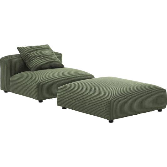 Alcorn Modular Corduroy Armless Chair and Ottoman Set by Evans & Londeen. Made from corduroy upholstered in a unique style.