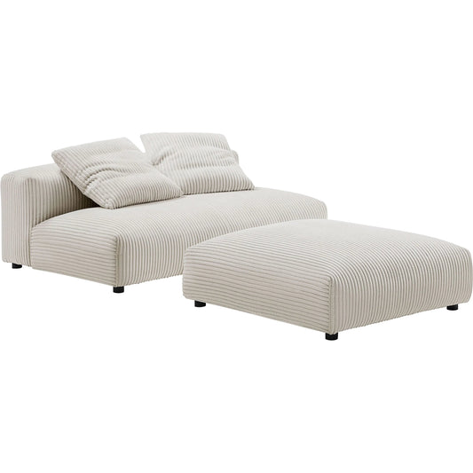 Alcorn Modular Corduroy Armless Loveseat and Ottoman Set by Evans & Londeen. Made from corduroy upholstered in a unique style.