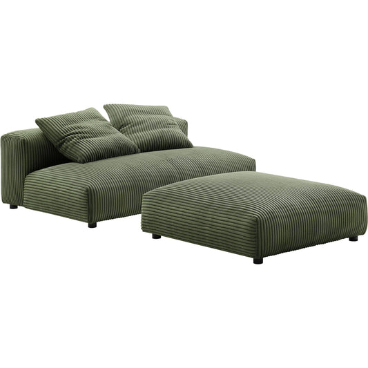 Alcorn Modular Corduroy Armless Loveseat and Ottoman Set by Evans & Londeen. Made from corduroy upholstered in a unique style.
