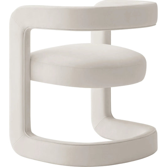 Tippah Barrel Dining Chair by Evans & Londeen. Made from performance velvet in a unique style.