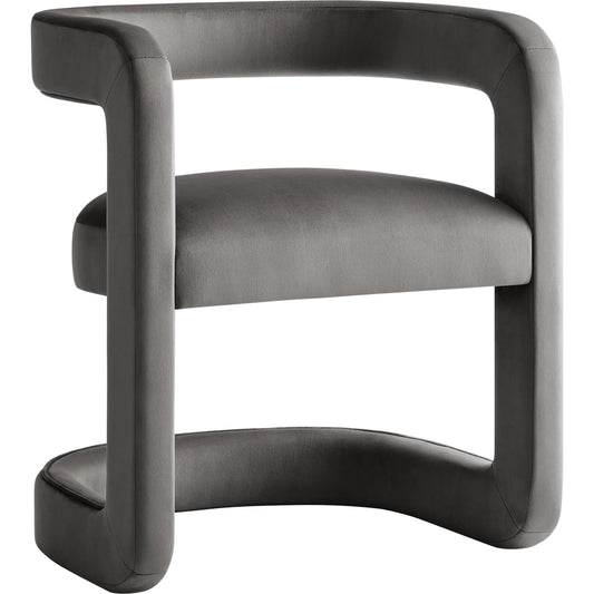 Tippah Barrel Dining Chair by Evans & Londeen. Made from performance velvet in a unique style.