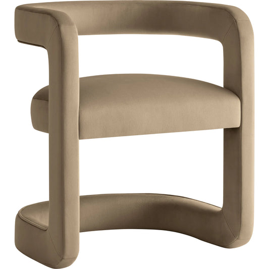 Tippah Barrel Dining Chair by Evans & Londeen. Made from performance velvet in a unique style.