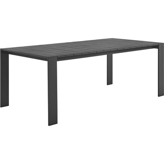 Conejos Rectangular Outdoor Dining Table by Evans & Londeen in gray. Made from aluminum in a unique style.