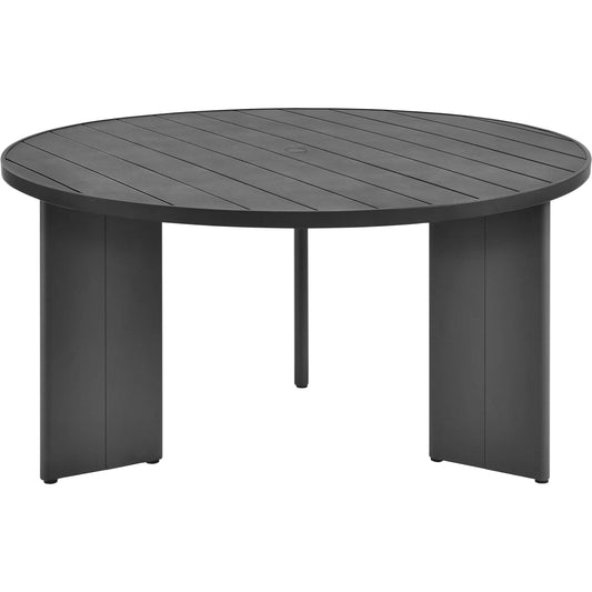 Conejos Round Outdoor Dining Table by Evans & Londeen in gray. Made from aluminum in a unique style.