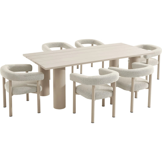 Colusa 7-Piece Rectangular Outdoor Dining Table and Chairs Set by Evans & Londeen. Made from aluminum in a unique style.