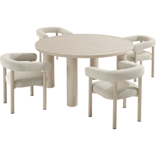 Colusa 5-Piece Round Outdoor Dining Table and Chairs Set by Evans & Londeen. Made from aluminum in a unique style.