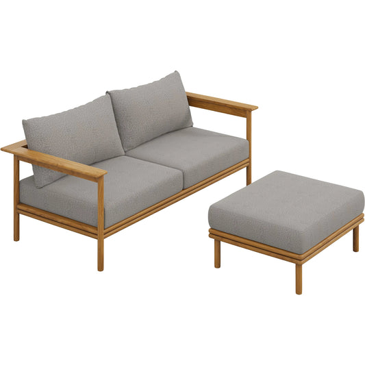 Osawatomie Outdoor 2-Piece Teak Wood Sofa and Ottoman Set by Evans & Londeen. Made from teak wood in a unique style.