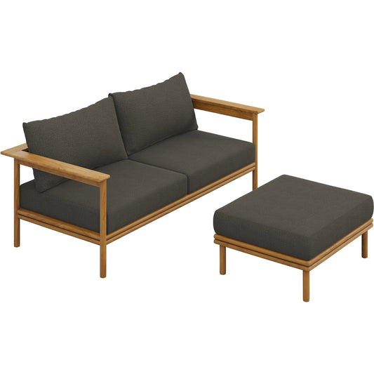 Osawatomie Outdoor 2-Piece Teak Wood Sofa and Ottoman Set by Evans & Londeen. Made from teak wood in a unique style.