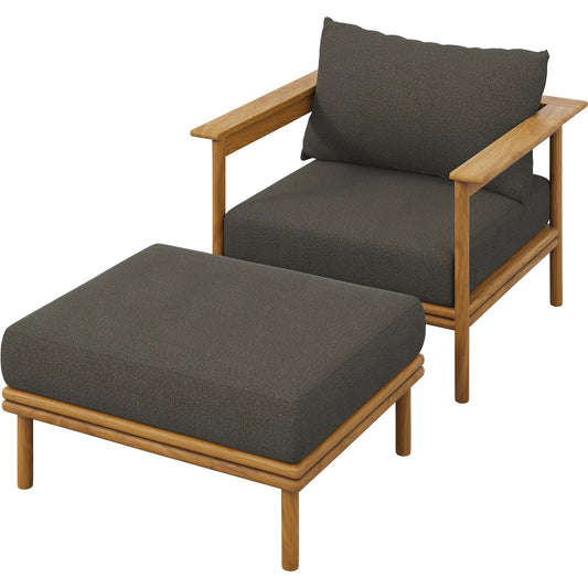 Osawatomie Outdoor Teak Wood Armchair and Ottoman Set by Evans & Londeen. Made from teak wood in a unique style.