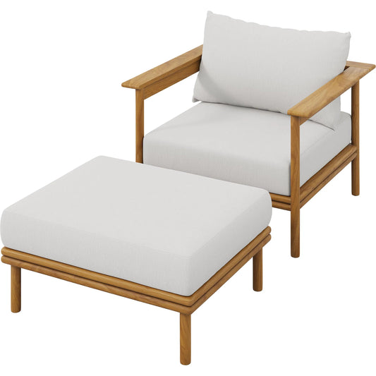 Osawatomie Outdoor Teak Wood Armchair and Ottoman Set by Evans & Londeen. Made from teak wood in a unique style.