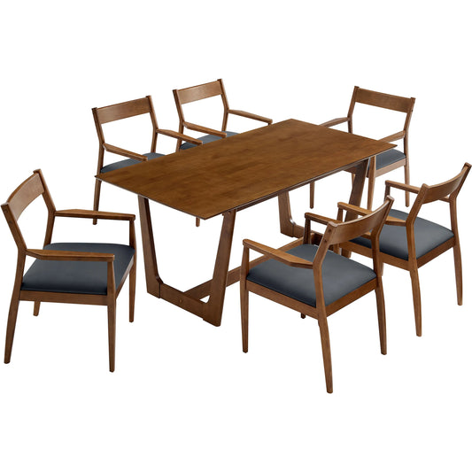 Highpoint 7-Piece Wood Dining Set with Vegan Armchairs by Evans & Londeen in walnut black. Made from wood in a unique style.
