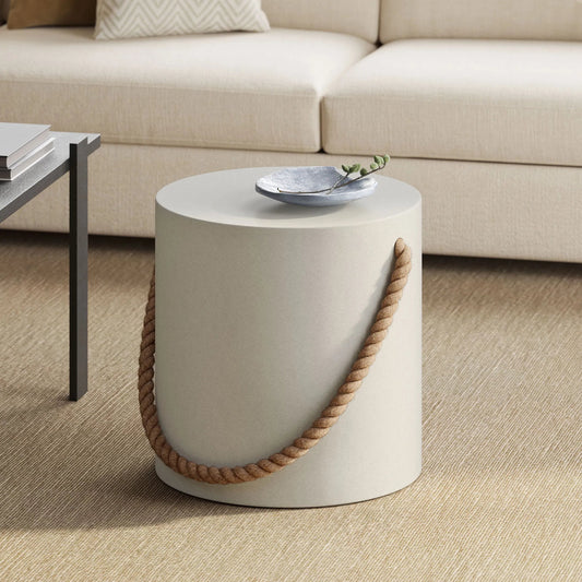 Etowah Rope Concrete Side Table Stool by Evans & Londeen in light gray. Made from rope concrete in a unique style.