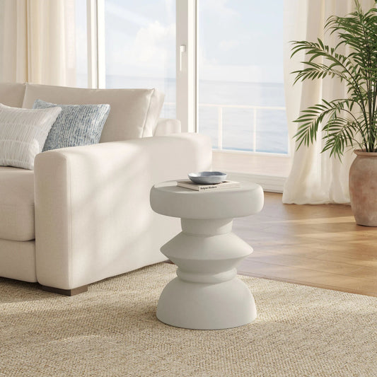 Lawrence Concrete Side Table by Evans & Londeen in light gray. Made from concrete in a unique style.