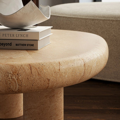 Maury Indoor - Textured Faux Travertine Coffee Table by Evans & Londeen in travertine. Made from textured faux travertine in a transitional style.