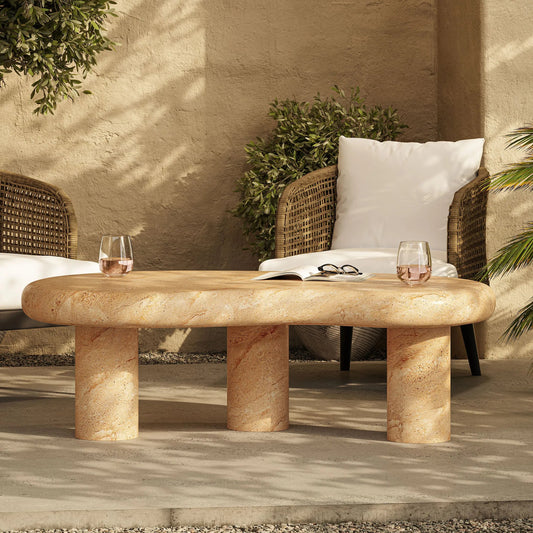 Buckeye Outdoor Textured Faux Travertine Coffee Table by Evans & Londeen in travertine. Made from textured faux travertine in a unique style.
