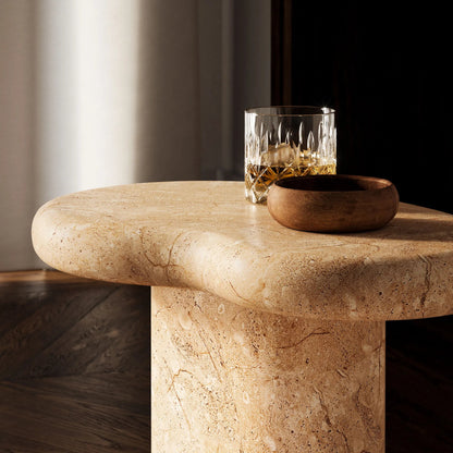 Maury Indoor - Textured Faux Travertine Side Table by Evans & Londeen in travertine. Made from textured faux travertine in a transitional style.