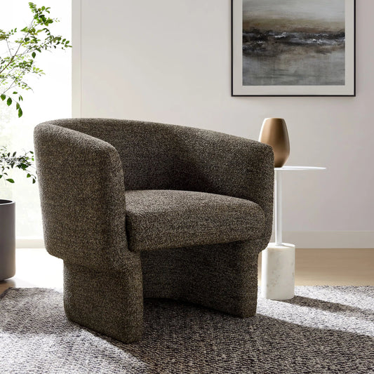 Benson Boucle Barrel Accent Chair by Evans & Londeen. Made from boucle fabric in a unique style.