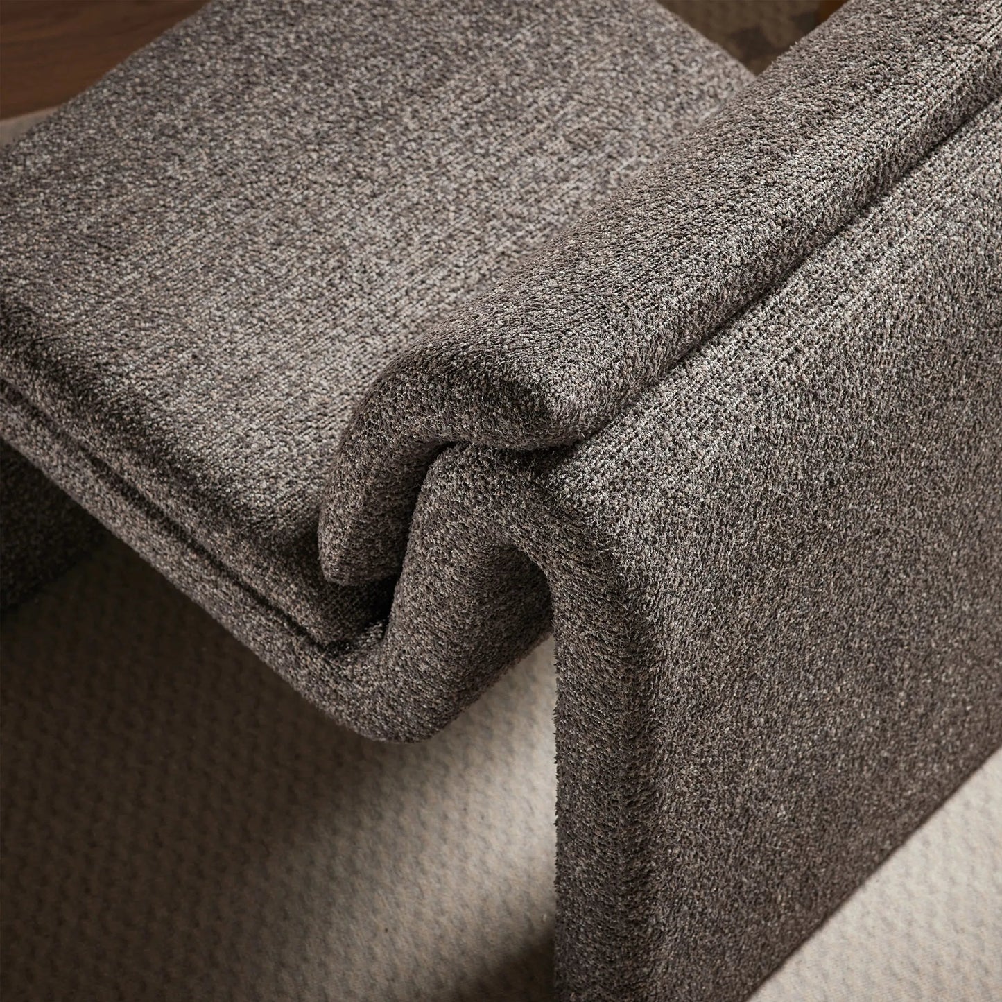 006 SI-2358315 | Closeup | Shackelford Boucle Armless Accent Chair by Evans & Londeen. Made from boucle upholstered in a transitional style.