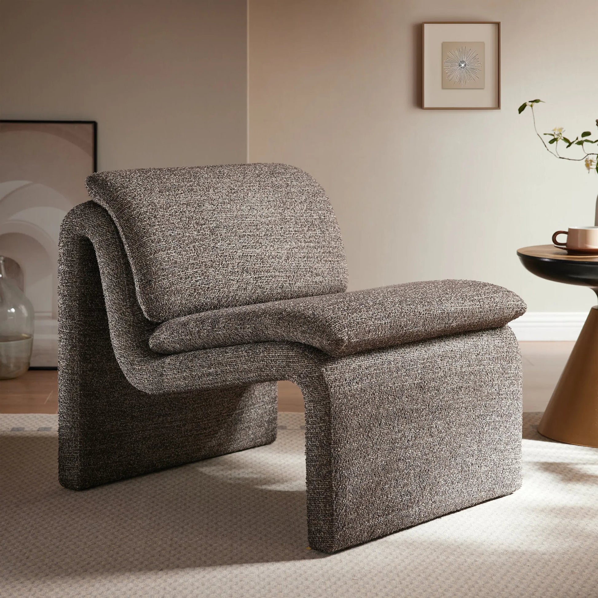 Shackelford Boucle Armless Accent Chair by Evans & Londeen. Made from boucle upholstered in a transitional style.