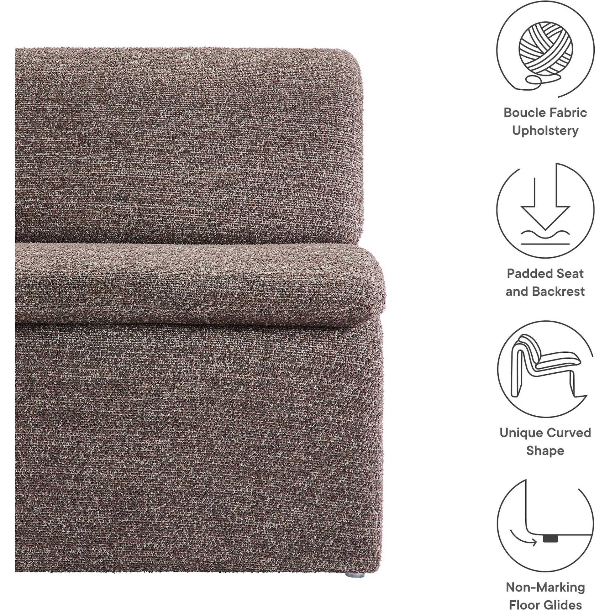 Shackelford Boucle Armless Accent Chair by Evans & Londeen. Made from boucle upholstered in a transitional style.