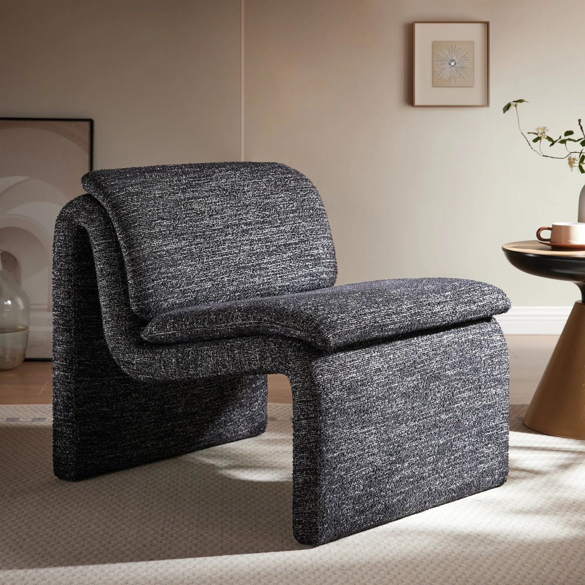 Shackelford Boucle Armless Accent Chair by Evans & Londeen. Made from boucle upholstered in a transitional style.