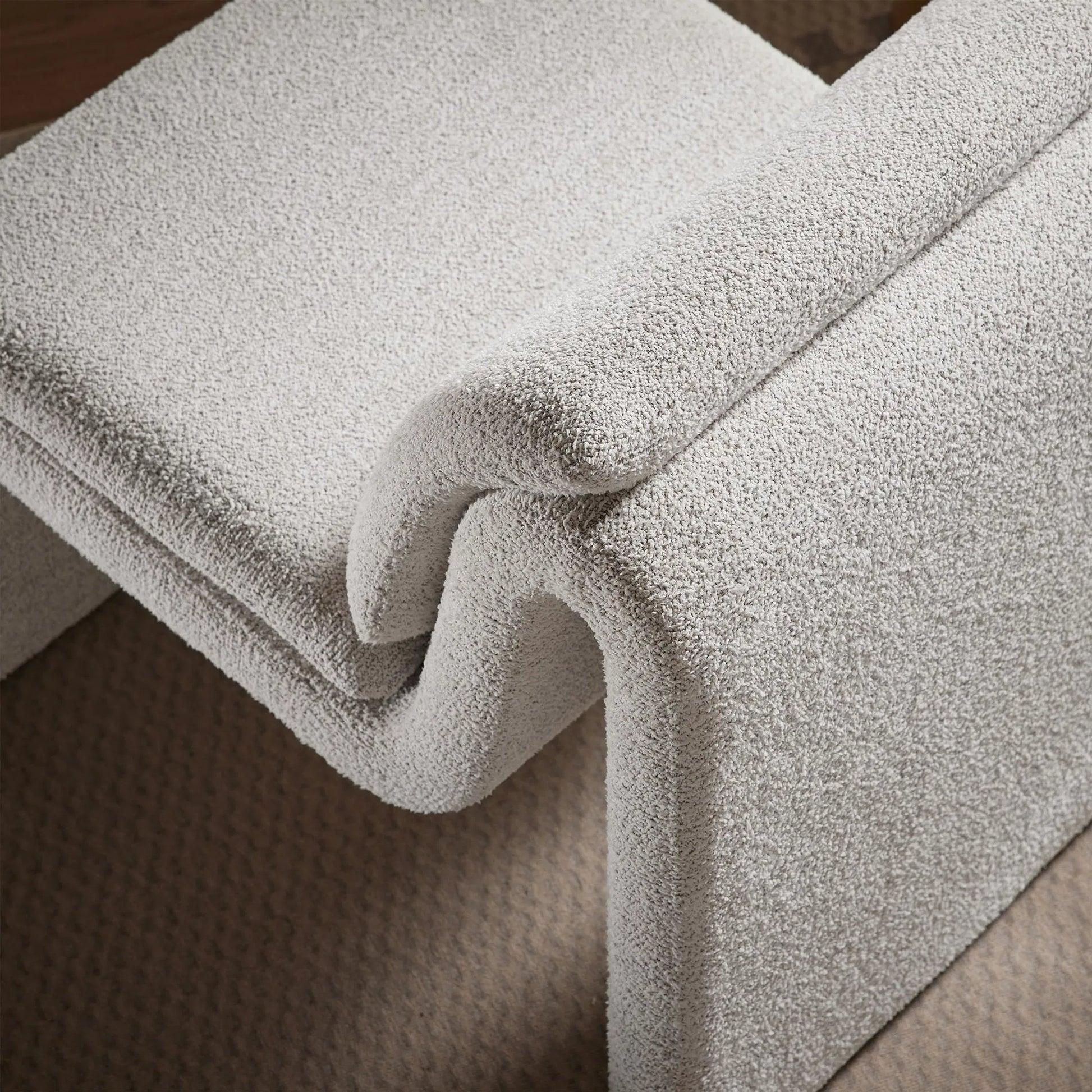 Shackelford Boucle Armless Accent Chair by Evans & Londeen. Made from boucle upholstered in a transitional style.