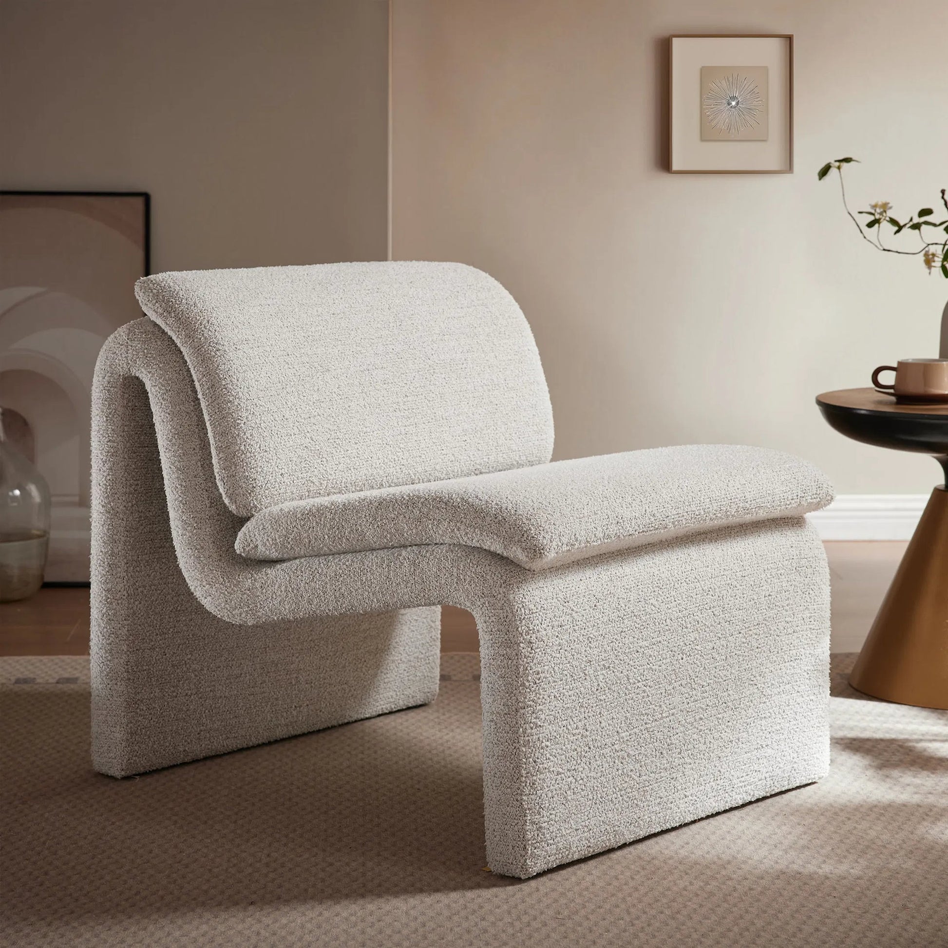 Shackelford Boucle Armless Accent Chair by Evans & Londeen. Made from boucle upholstered in a transitional style.