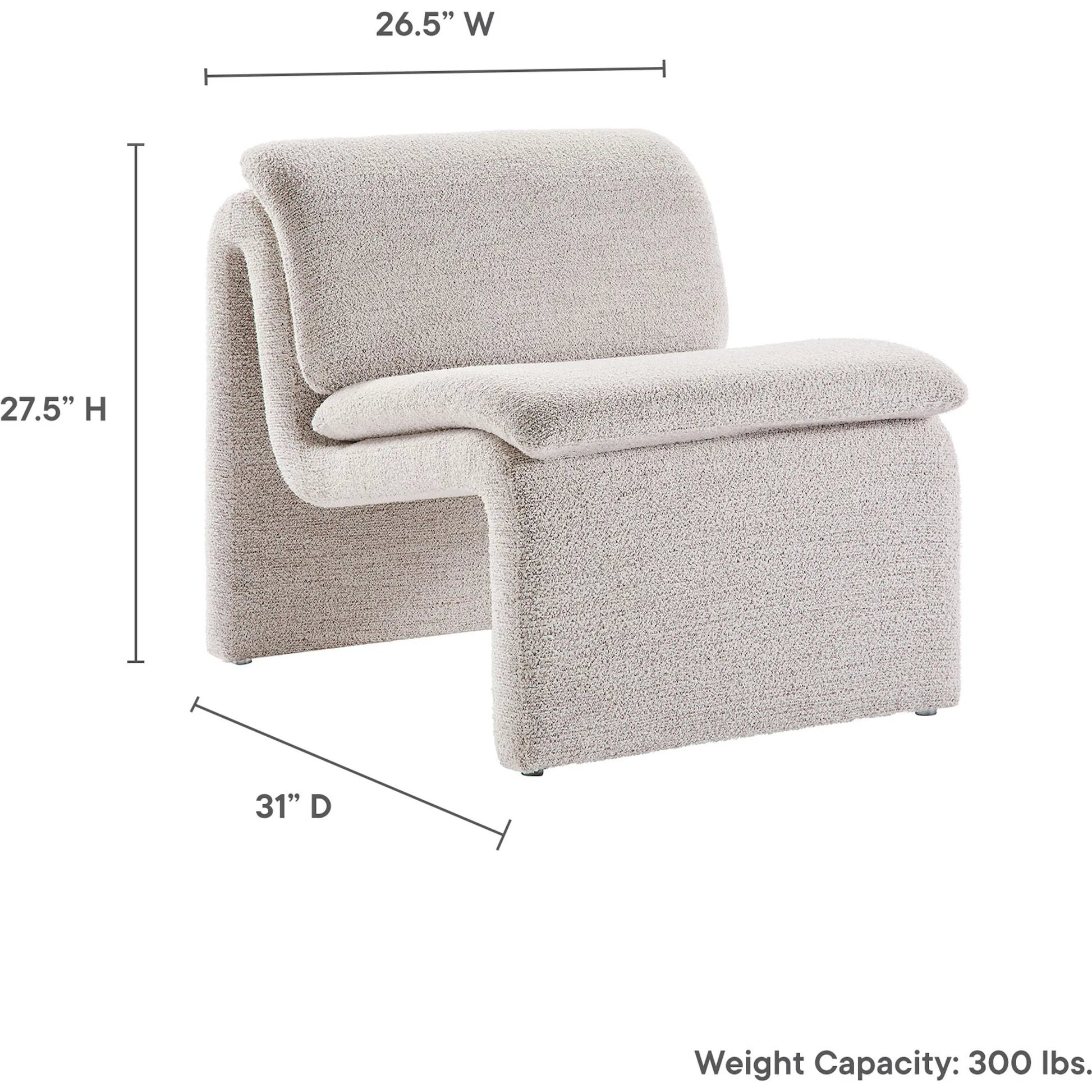 Shackelford Boucle Armless Accent Chair by Evans & Londeen. Made from boucle upholstered in a transitional style.