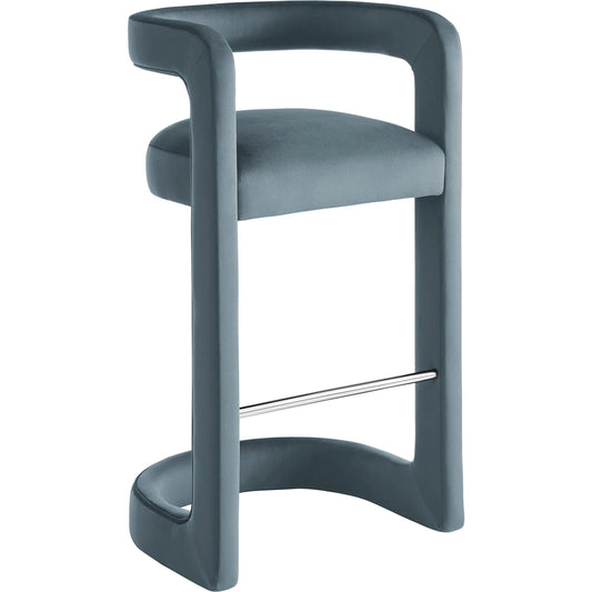 Tippah Bar Stool by Evans & Londeen. Made from performance velvet in a unique style.