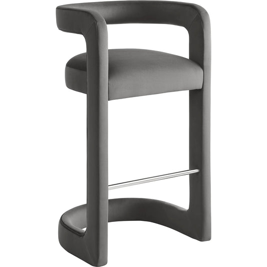Tippah Bar Stool by Evans & Londeen. Made from performance velvet in a unique style.