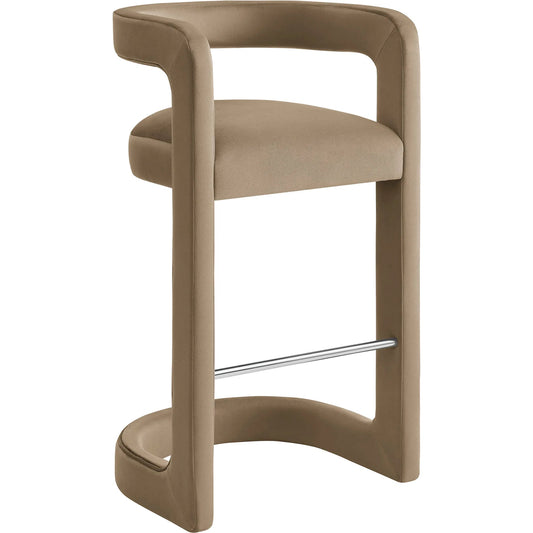 Tippah Bar Stool by Evans & Londeen. Made from performance velvet in a unique style.
