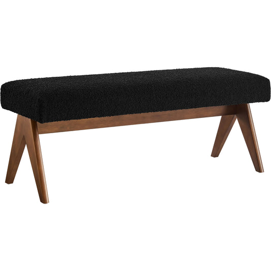 Fleming 47" Boucle Bench by Evans & Londeen. Made from boucle upholstered in a unique style.