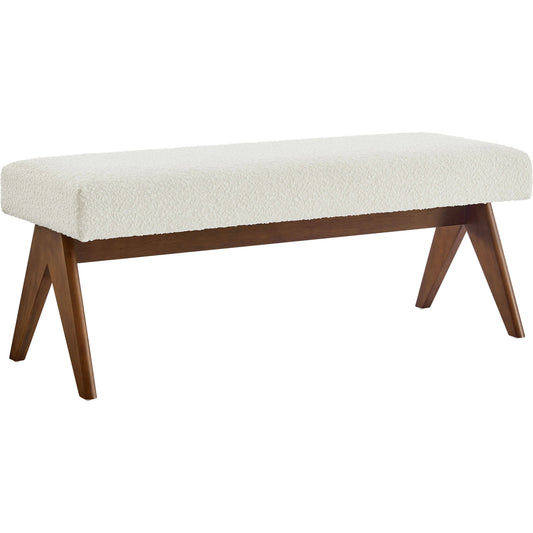 Fleming 47" Boucle Bench by Evans & Londeen. Made from boucle upholstered in a unique style.