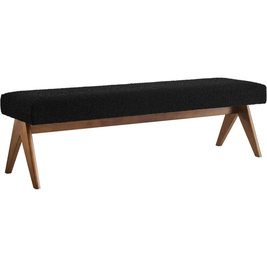 Fleming 63" Boucle Bench by Evans & Londeen. Made from boucle upholstered in a unique style.