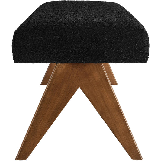 Fleming 63" Boucle Bench by Evans & Londeen. Made from boucle upholstered in a unique style.